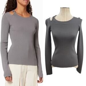 Helmut Lang Ring Shoulder Knit Top Sweater Cut Out Gray Silver Size XS